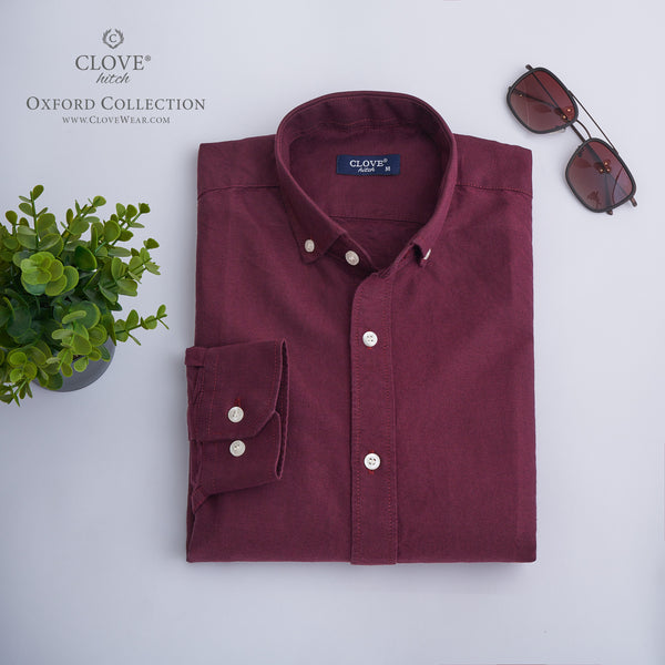 Oxford Cotton Shirt (No Pocket) - Maroon