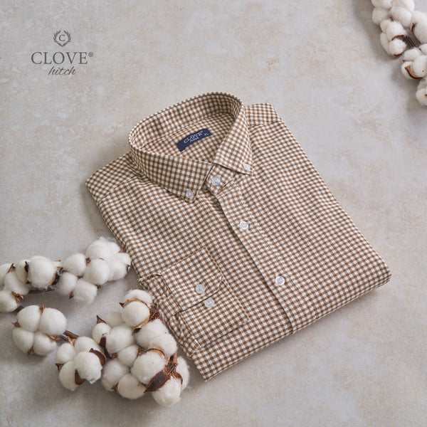 Plaid Oxford Cotton Shirt - Cafe