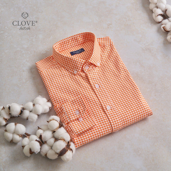 Plaid Oxford Cotton Shirt - Orange