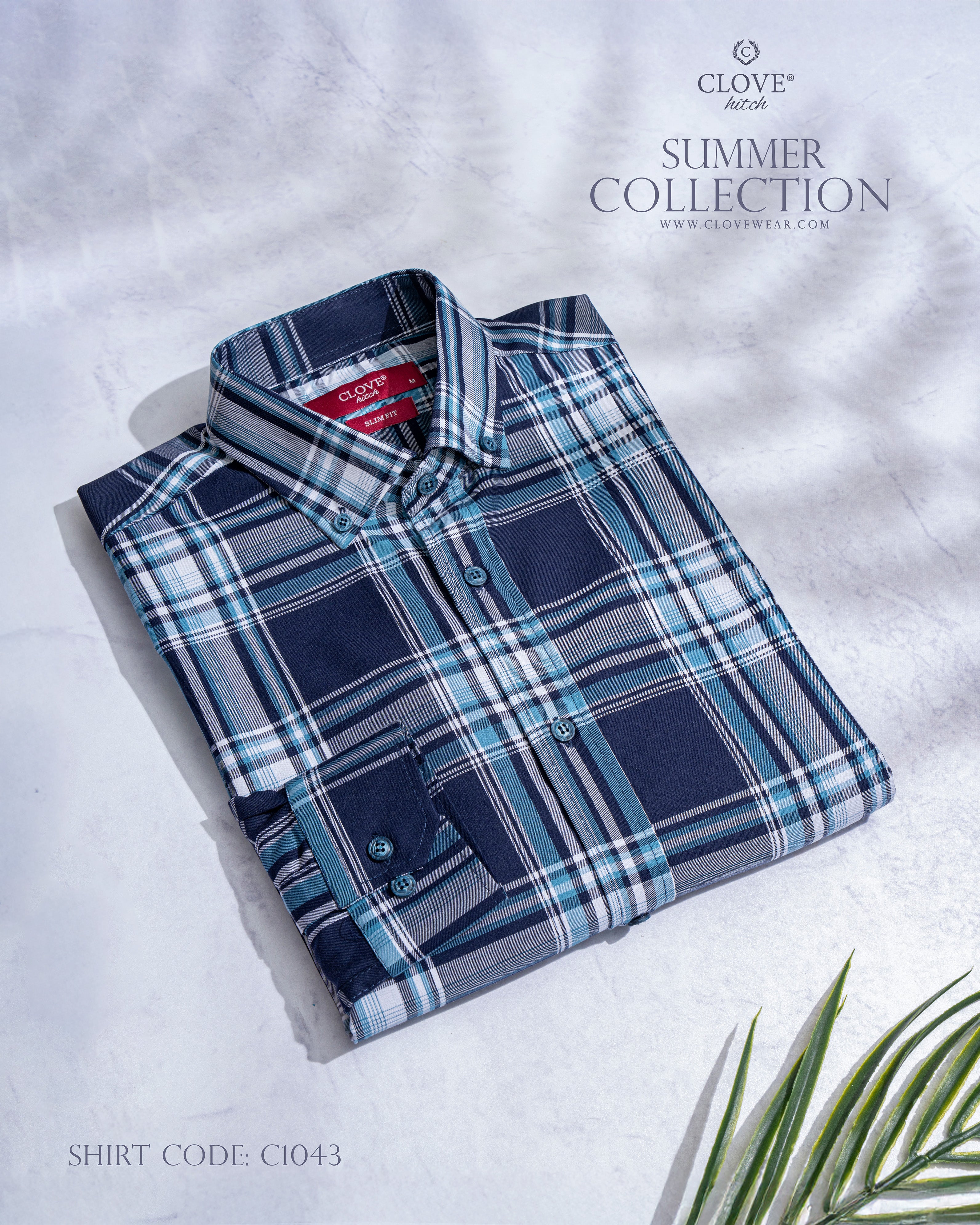 Checkered Cotton Shirt - Navy & Blue C1043