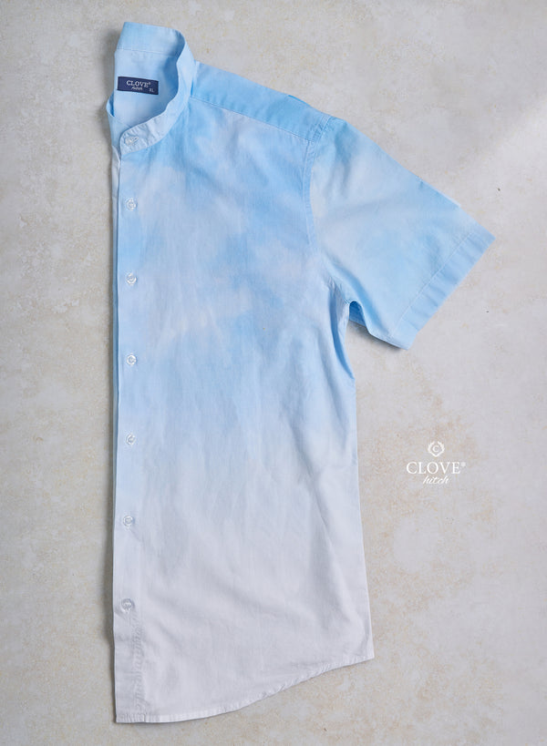 Digital Printed Half Sleeve Shirt - Gradient Sky Blue
