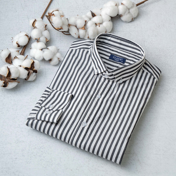 Striped Basic Cotton Shirt - Black
