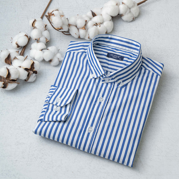 Striped Basic Cotton Shirt - Blue