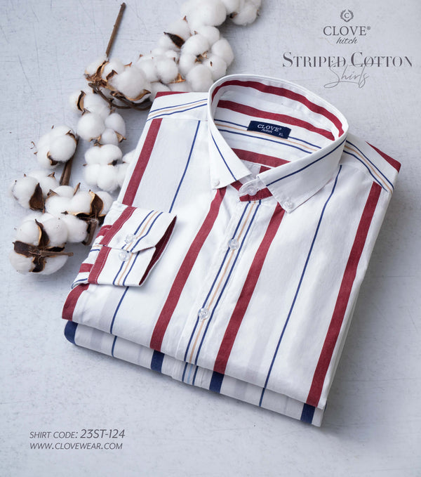 Malibu Striped Cotton Shirt - Maroon