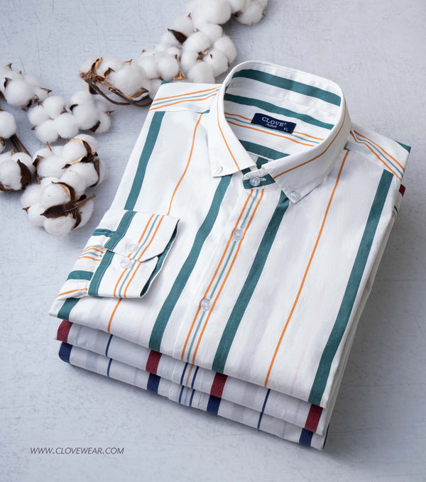Malibu Striped Cotton Shirt - Olive