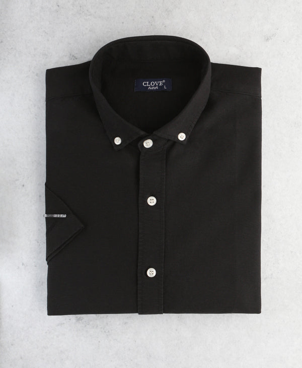 Short Sleeve Oxford Cotton Shirt - Black