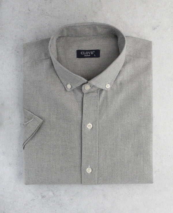 Short Sleeve Oxford Cotton Shirt - Grey