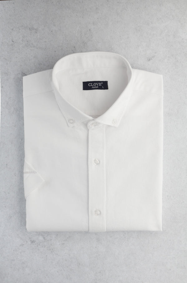Short Sleeve Oxford Cotton Shirt - White