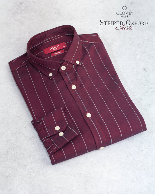 Striped Oxford Shirt - Maroon