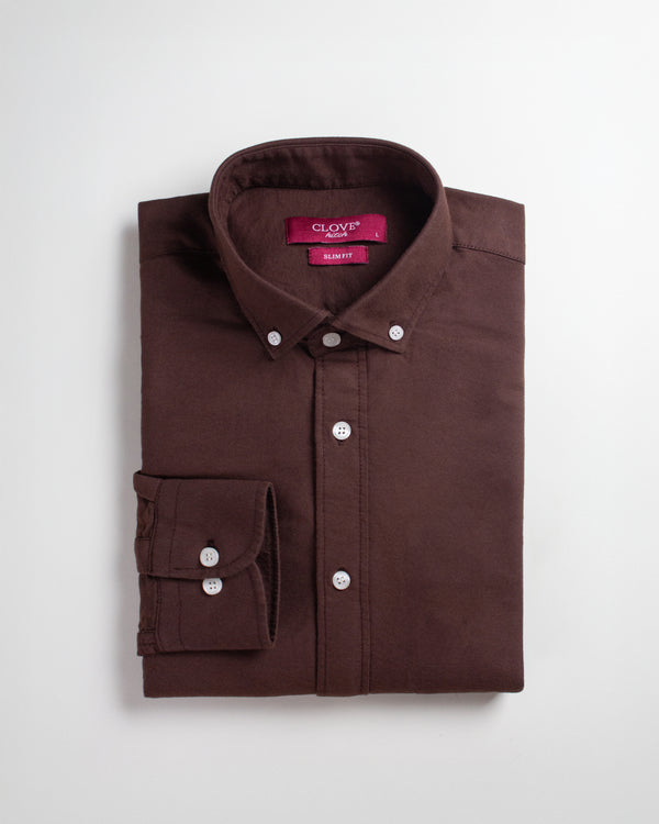Oxford Cotton Shirt (No Pocket) - Brown
