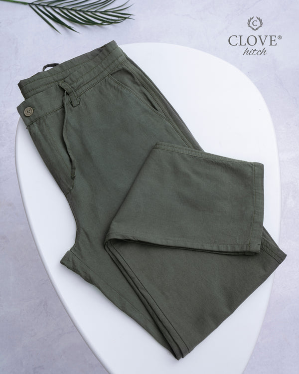 Linen Regular Pants - Olive Green