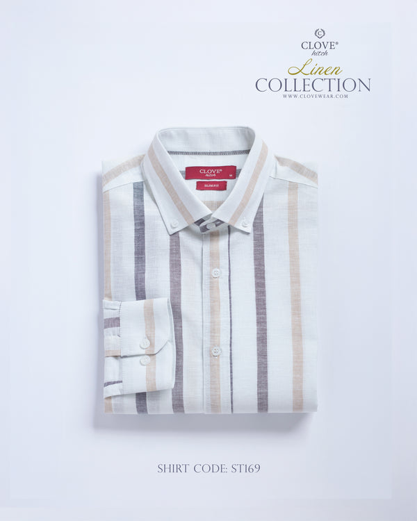 Striped Multicolor Linen Shirt - Beige ST169