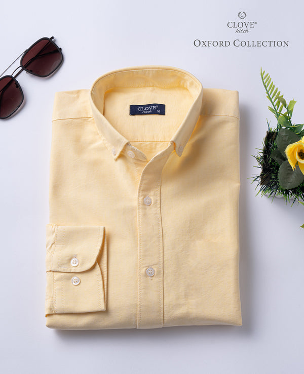 قميص اكسفورد قطن (بدون جيب) - اصفر
