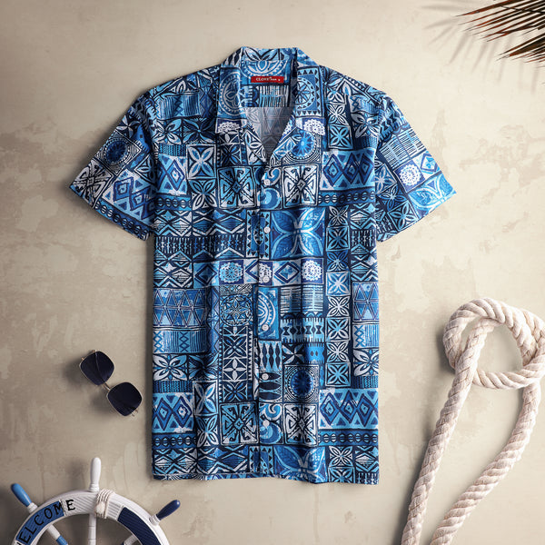 Digital Printed Half Sleeve Shirt - Africa Blue