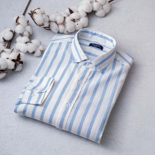 Striped Linen Shirt - Baby Blue