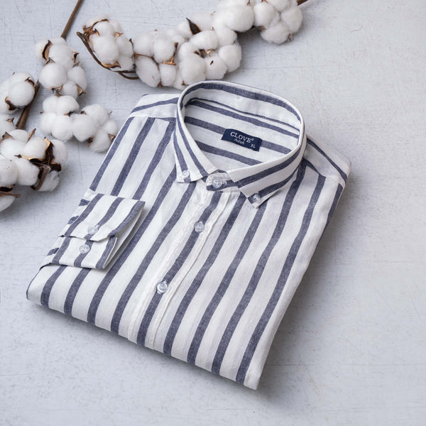 Striped Linen Shirt - Navy