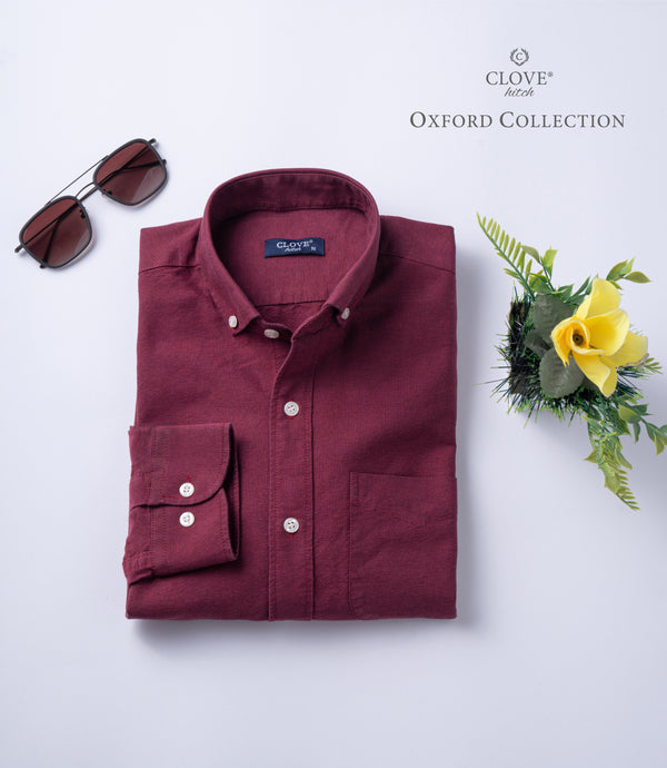 Plain Oxford Shirt - Dark Red
