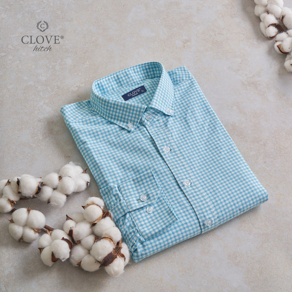 Plaid Oxford Cotton Shirt - Aqua