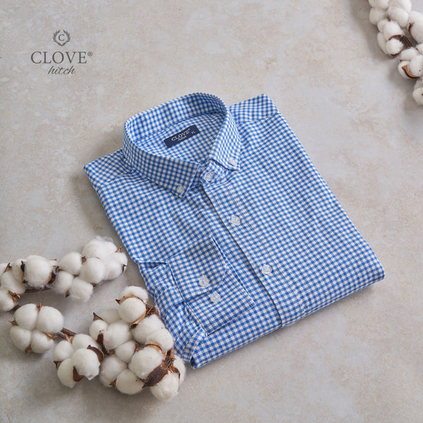 Plaid Oxford Cotton Shirt - Blue